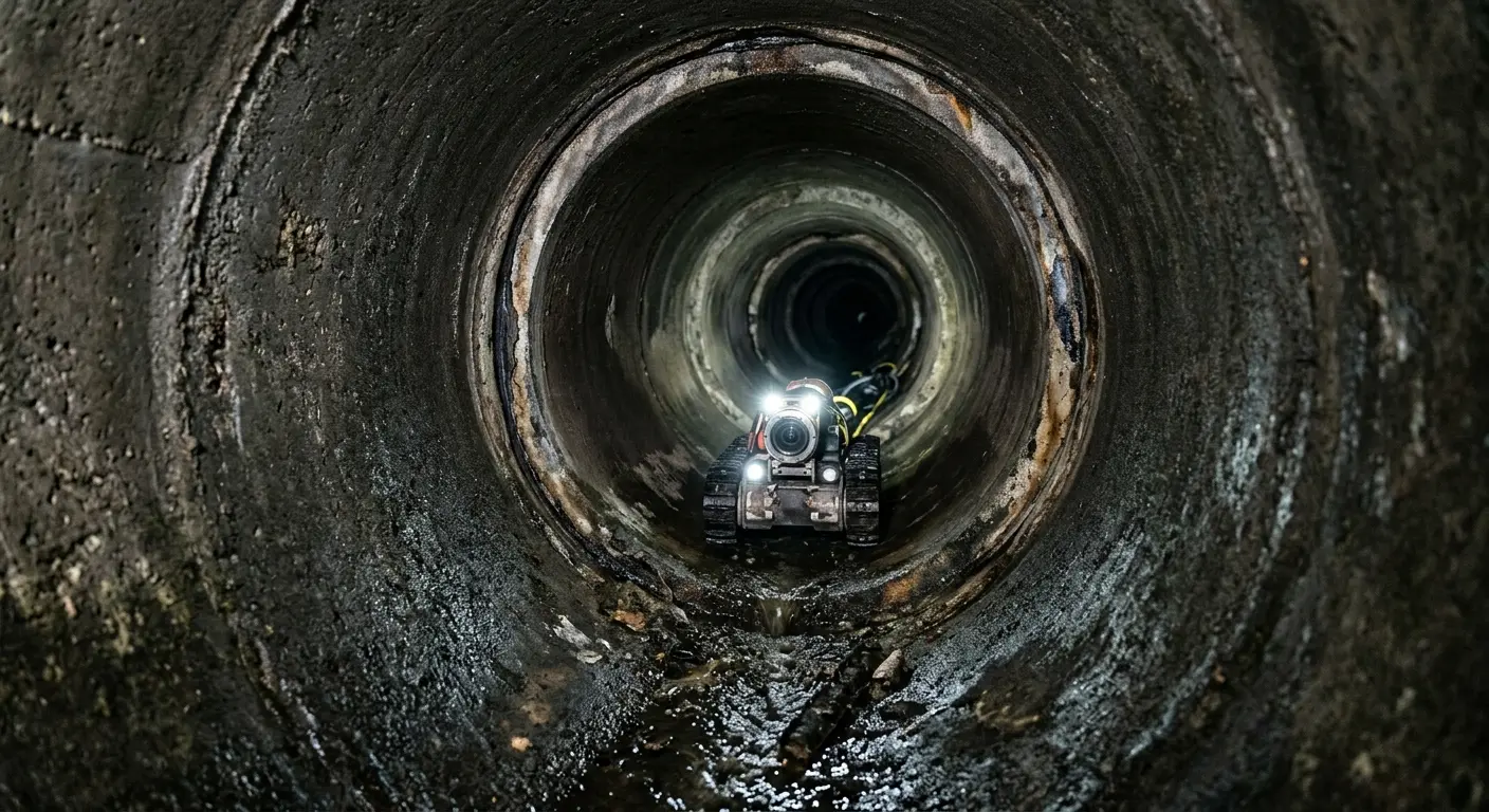 Robotic sewer camera inspecting pipe interior for Sewer Line Repair in Mountainside